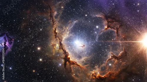 Stunning Cosmic Nebula with Bright Stars and Interstellar Gas Clouds in Deep Space.