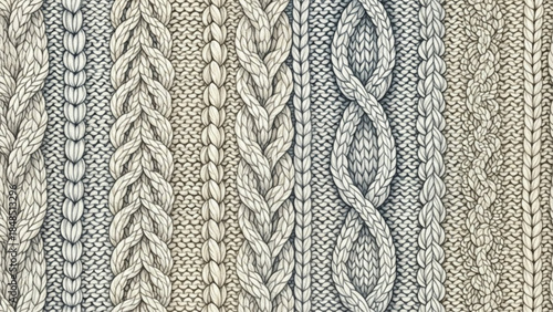Seamless Knitted Cable Pattern Winter Sweater Texture Hand Drawn Illustration
