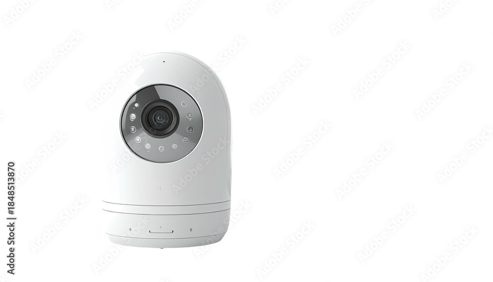 Fototapeta premium White, rounded smart camera device on a black backdrop