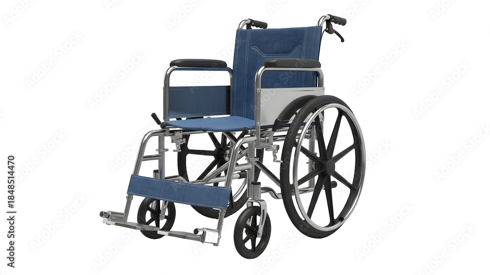 Fototapeta premium Modern wheelchair with blue cushions and chrome frame