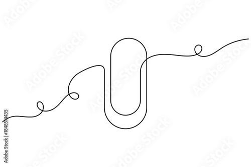 Paper push pin clip icon continuous one line drawing on white background minimalist single art office stationary outline vector illustration