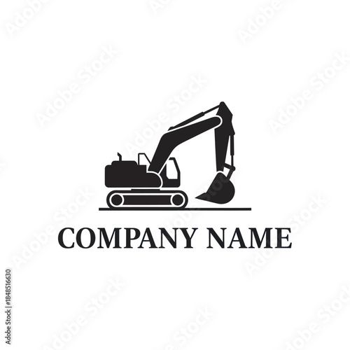 Black Silhouette Excavator Heavy Machinery Equipment.