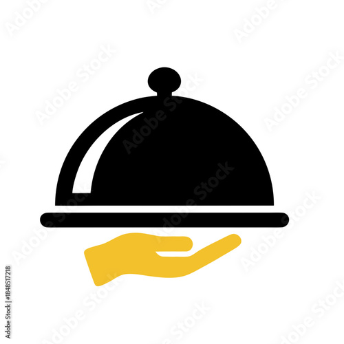 Food service icon representing catering and hospitality with a covered dish on a hand