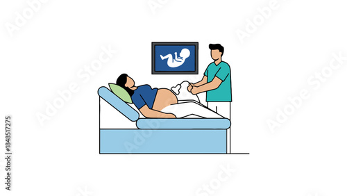 Pregnant woman getting ultrasound scan by doctor