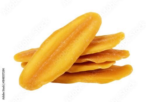 Schilderij op canvas Pile of dried mango slices isolated PNG, sweet fruit snack on transparent backgr