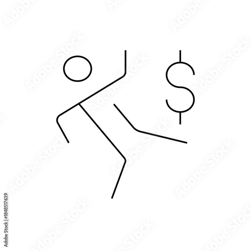 Minimalist Line Art of Person Running Towards Dollar Sign