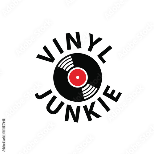 Vinyl junkie typography t-shirt design isolated on transparent background
