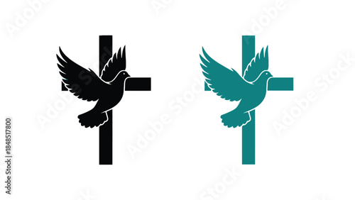 Dove flying over cross symbolizing peace and faith