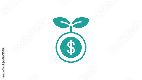 Teal icon of growing money with dollar sign and leaves