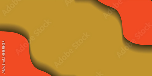 Abstract background with wavy orange and red shapes on a mustard yellow backdrop, creating a modern layered design with soft shadows.