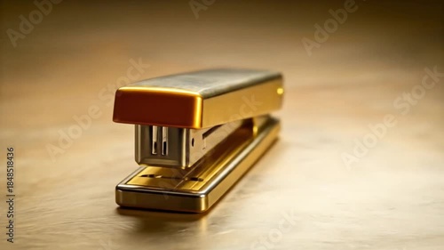 Wallpaper Mural Close up of a golden stapler on a reflective surface commercial use Torontodigital.ca