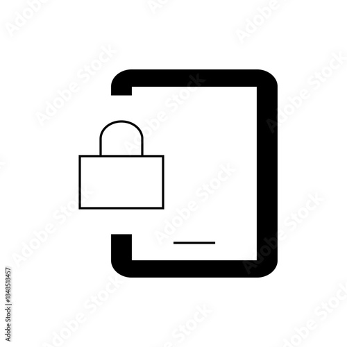 Secure Document Icon, Locked Paper, Security Symbol, Black and White