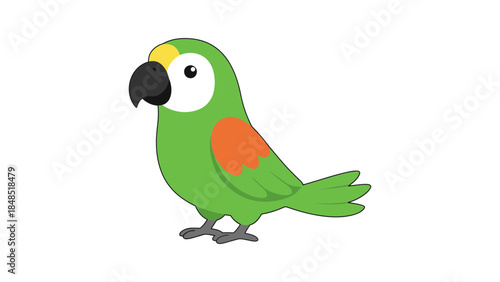 Vibrant green parrot with orange wing standing alone