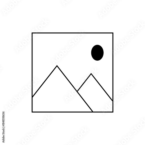 Minimalist Black and White Mountain Landscape with Sun Icon