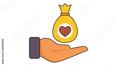 Hand holding money bag with heart for charity or donation concept