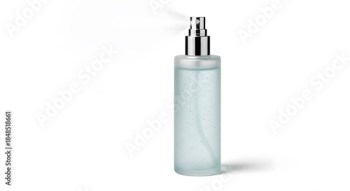 Elegant frosted glass spray bottle isolated on white background for cosmetics