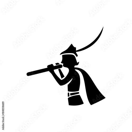 Ancient Warrior Silhouette Aiming Longbow, Historical Archer Icon
