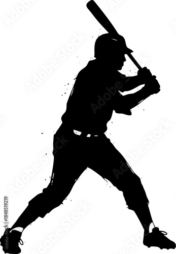 Baseball Batter Ready Stance Ink Brush Silhouette. Japanese Sport Vector