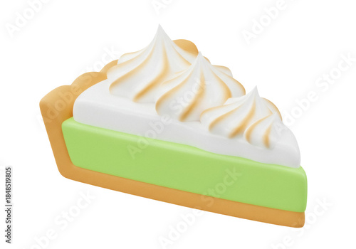 Key lime pie slice PNG isolated on transparent background, delicious dessert with meringue topping and flaky crust, sweet treat