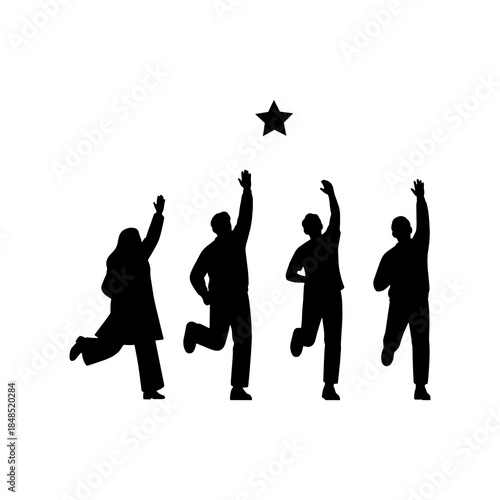 Group of people reaching for a star silhouette illustration