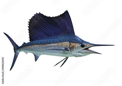Cuadro en lienzo Atlantic sailfish PNG isolated on transparent background, large saltwater fish w