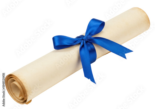 Принти на полотні Scroll of parchment with blue ribbon PNG isolated on transparent background, dip