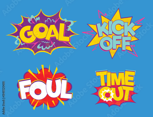 Goal Kick Off Foul Time Out Football Soccer Game Text Template