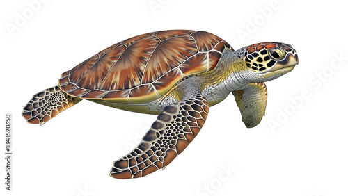 Illustrated sea turtle with detailed shell and flippers