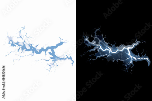 A striking visual contrast lightning bolt displayed in light and dark environments
