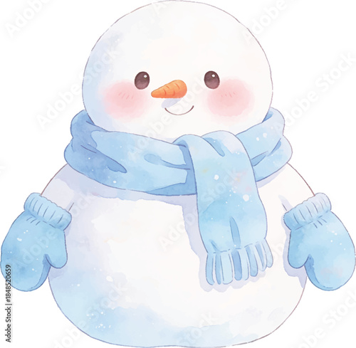 Cute Watercolor Snowman Character Illustration with Scarf and Mittens