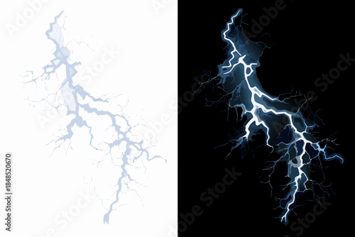 A striking comparison of a lightning bolt on white and black backgrounds