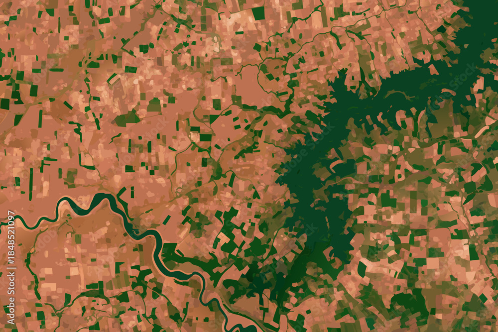 Fototapeta premium Aerial view of a river winding through a landscape with varying vegetation