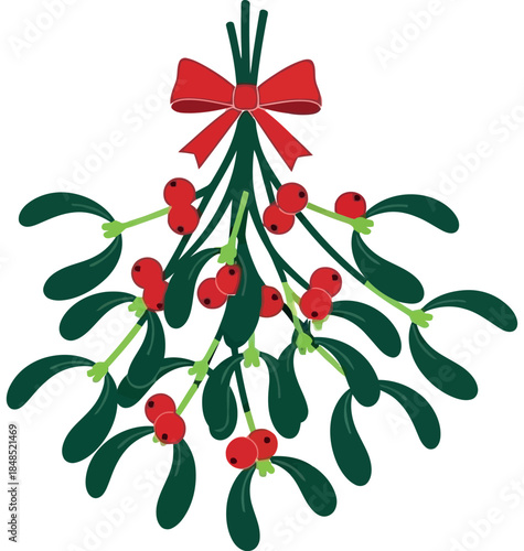 Decorative mistletoe branch with red berries