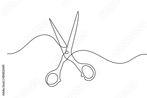 Scissors minimalist continuous one line illustration clean outline on white background
