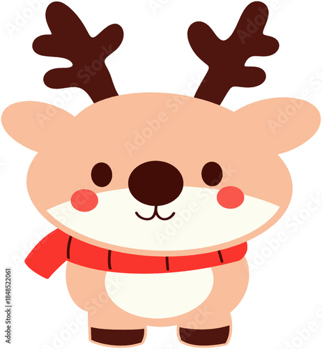 Adorable Winter Reindeer Character Illustration Wearing a Cozy Red Scarf, Perfect for Christmas and Holiday Season Kids' Educational and Festive Designs