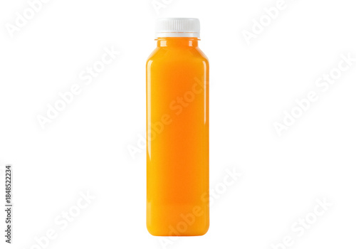 Bright orange juice in a plastic bottle isolated PNG, healthy drink for breakfast and refreshment on transparent background