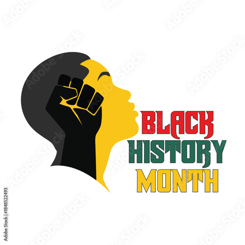 Black history month logo with silhouette and raised fist