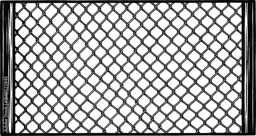 Chain link fence background illustration, metal wire mesh pattern texture, security barrier silhouette, industrial grid design for construction safety use