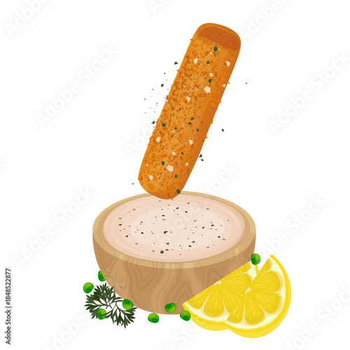 Vector Illustration Logo Clip art Fish Fingers or Fish Stick Dipped in a Sauce