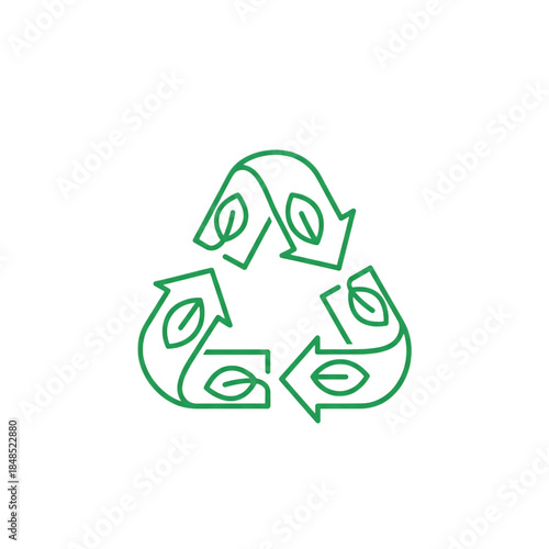 Green recycling symbol with leaf pattern representing environment and sustainability
