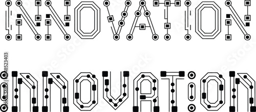 circuit typography design with electronic board inspired letterforms for technology visuals, vector illustration