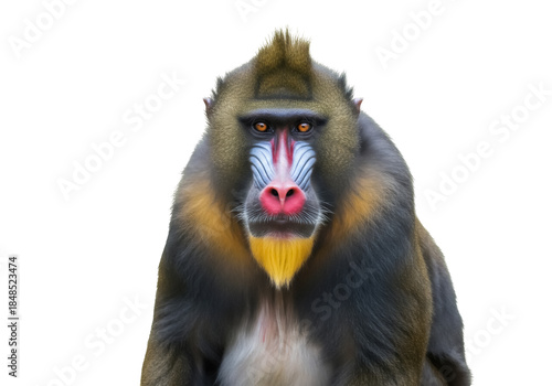 Colorful mandrill monkey PNG isolated on transparent background, primate with vibrant face and fur for wildlife and nature designs