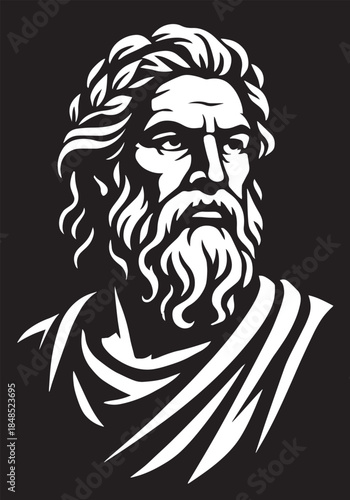 Ancient Philosopher Portrait Engraving Style.  Ideal for educational, cultural, and editorial design use.