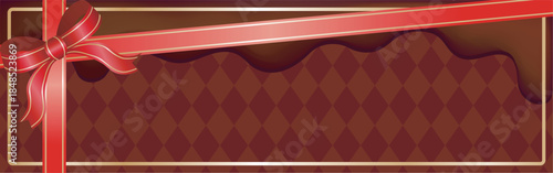 Luxury chocolate banner frame illustration with ribbon and melted chocolate for Valentine's Day or gift background