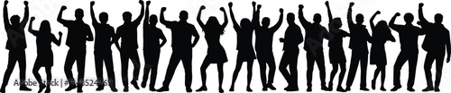 celebration people group illustration showing unity shared success and raised hands, vector illustration