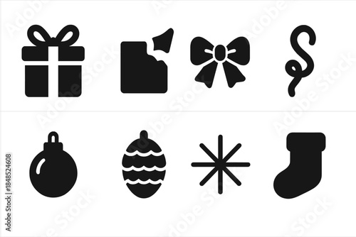 Festive Icon Set. Festive unwrapping moment. Filled icon set of Festive unwrapping moment: gift box, ripped