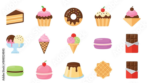 Minimalist Flat Vector Dessert Icons Collection
