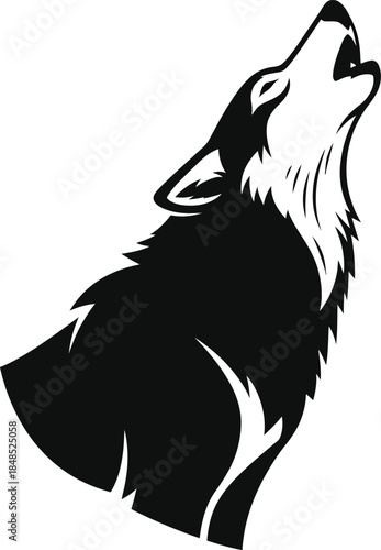 Black Silhouette of a Wolf Head Howling on a White Background animal