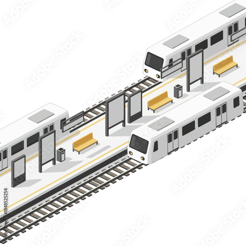 White Trains on Railway Tracks Illustration.