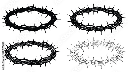 Illustrations of a crown of thorns in various styles and shades